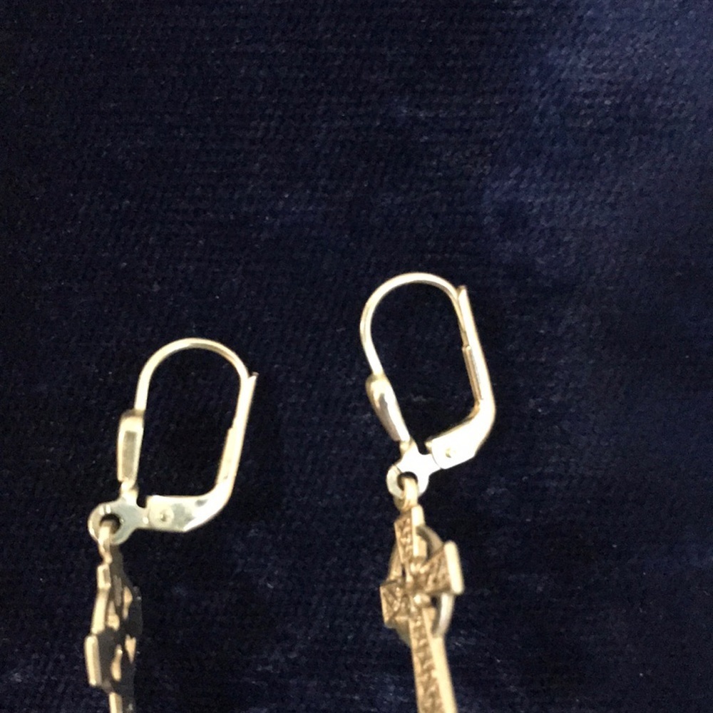 Silver Cross Hoop Earrings 925 Silver Stamp - Picture 3 of 5